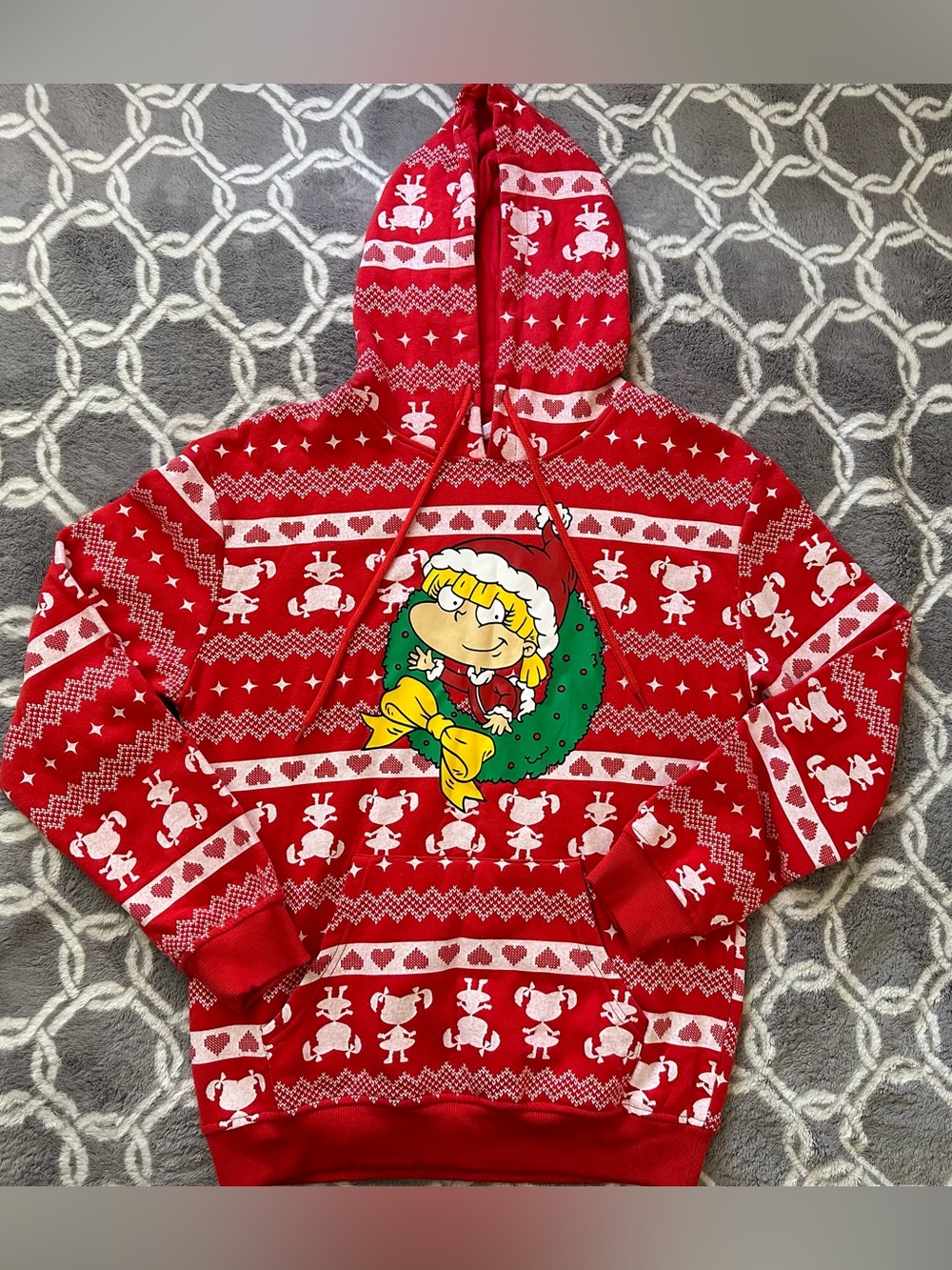 Rugrats Angelica Pickles Christmas Hoodie Red Sz S Graphic All Over Print